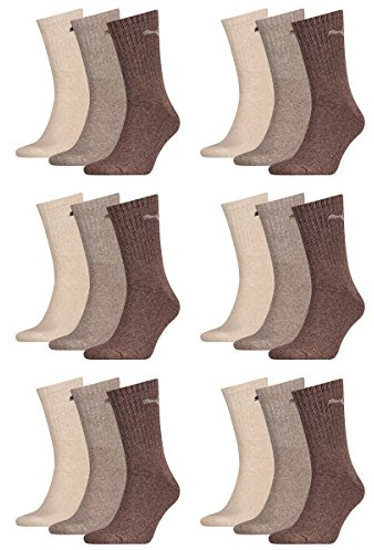 PUMA Unisex Crew Socks Socken Sportsocken MIT FROTTEESOHLE 18er Pack (Choclate/Walnut/Safari, 43-46)