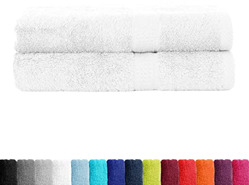 BaSaTex Frottier Duschtücher Set 70x140 cm 2er Pack | Frottee Duschtuch Set aus 100% Baumwolle Made in Green | Farbe: Weiss