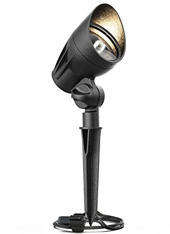 GOODSMANN Low Voltage Landscape Spotlights 50W Outdoor Flood Lights 3000K Warm White Replaceable Halogen Bulb Outside Hardwired Lighting with Metal Stake Cable Connector