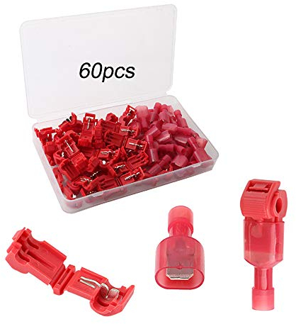 QitinDasen 60Pcs (30 Pairs) Premium T-Tap Wire Terminals Kit, T-Tap Self-Stripping Wire Connectors with Nylon Fully Insulated Male Quick Disconnect (Red)