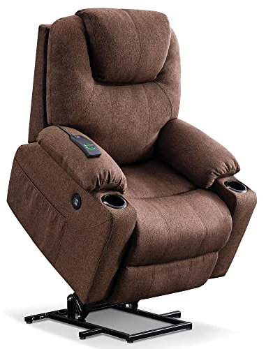 MCombo Fauteuil Releveur Électrique, Fauteuil Relax Électrique, Fonction Massage et Chauffage, Repose-Pied, Porte-Gobelets, Ports USB 7040 (Café, Moyen)