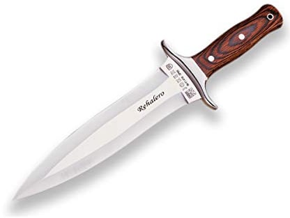 Joker Jagdmesser mit rotem Holzgriff Rehalero CR10, MOVA-Klinge 24 cm, braune Lederscheide, Angelgerät, Jagd, Camping und Wandern.