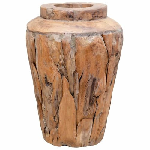 vidaXL Teak Massiv Deko Vase Rustikal Standvase Blumenvase Blumentopf Holzvase Bodenvase Massivholz Designvase Terrasse Garten 40x60cm