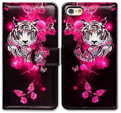 BCOV iPhone SE Case, White Tiger Butterfly Leather Flip Phone Case Wallet Cover with Card Slot Holder Kickstand For iPhone SE 2020/8/7