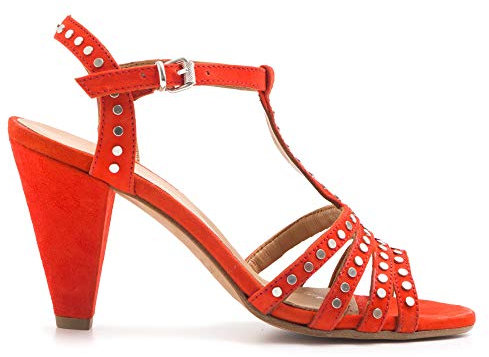 JANET & JANET Sandalo Lalla rosso con borchie e tacco medio - 41356 MANGO FIAMMA - Taglia 37