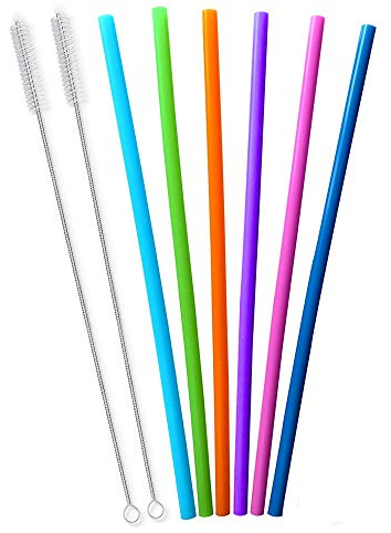 Extra Long 14.5 Inch Reusable Silicone Straws for Wine Bottle,1 Gallon/128 64 75 OZ Water Bottle,Mugs,1/Half Gallon Hydro Water Jug, Flexible Tall Giant Big Gallon Jug Drinking Straw With Brush-8 Pack