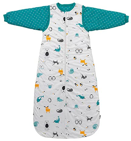 schlummersack Bio Schlafsack Baby ganzjährig 110 cm Polarfreunde | Babyschlafsack mit Ärmel abnehmbar 2.5 Tog Baby Schlafsack ganzjährig | Ganzjahres Schlafsack Baby Bio Baumwolle