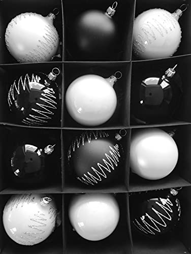 Thüringer Christbaumschmuck Exclusiv SCHWARZ Weiss Mix 8cm Handarbeit Germany 12er Set