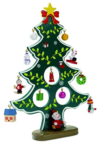 Árbol de Navidad de madera pintado a mano con 12 colgantes