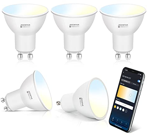 Aigostar Bombilla Inteligente LED GU10 SL2 Bombillas Alexa 6W Bombilla Wifi 2700K-6500K Regulable, Conexión rápida Compatible Con Google Home/Alexa, 5 Unidades