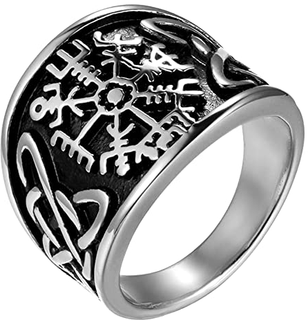 JewelryWe Schmuck Herren-Ring Edelstahl Vintage Wikinger Rune Kompass Vegvisir Ringe mit Keltischen Knoten Männer Bandringe Gravur, Silber Größe 62