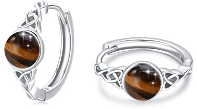 Tigerauge Creolen Keltischer Ohrringe Silber 925 Tigerauge Ohrringe Keltischer Creolen für Damen Mädchen Kinder