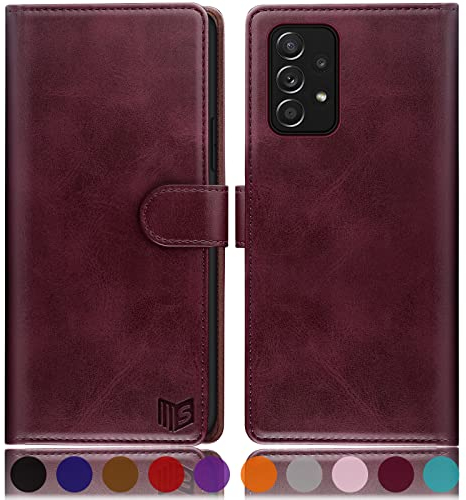 SUANPOT [RFID Schutz für Samsung Galaxy A53 5G Hülle PU Leder Handyhülle Lederhülle Klapphülle Kartenfach Flip Cover für Samsung A53 5G Handy hülle Leather Wallet Phone Case Rotwein