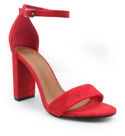 Fashion Thirsty Womens Ladies Block High Heels Ankle Strap Sexy Open Toe Shoes Comfort Heeled Party Occasion Strappy Slip On Heel Dress Sandals