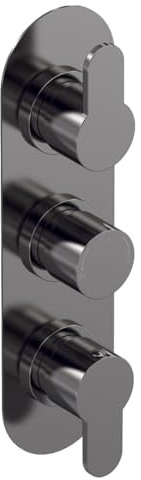 nuie ARV7TR03 Arvan Modern Bathroom Round Concealed Triple Thermostatic Shower Valve with Diverter - Three Outlets, 215mm, Brushed Pewter