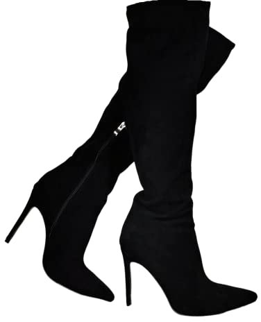 Frankie Hsu Sexy Stiletto Nero Sopra Il Ginocchio Stivaletto, Camoscio Sintetico Stretto Tacco Sottile Sopra Lo Stile Del Ginocchio, Grandi Dimensioni Designer Coscia Alti Lunghi Stivali Per Le Donne