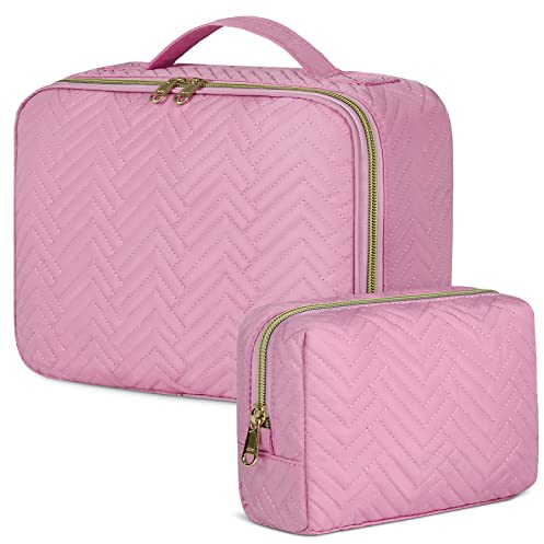 IGOLUMON Trousse de Toilette Femme Grande Capacité Trousse Maquillage Imperméable Trousse de Toilette Voyage Sac à Cosmétiques 2 Pièces Rose