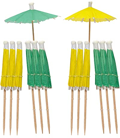Talking Tables Green & Yellow Cocktail Umbrellas for Drinks Accessories | 12 Pack Tropical Party Decorations for Summer, Tropical Luau