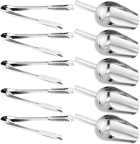 CEWROM Candy Bar Zubehör, Edelstahl Eiszange Set 10PC, 5 Mini Ice Tongs und 5 Schaufel, Gebäckzange Candy Zangen Brotzange Eisschaufel Candybar Zubehör für Hochzeit Geburtstage Büfett Grill Party Bar