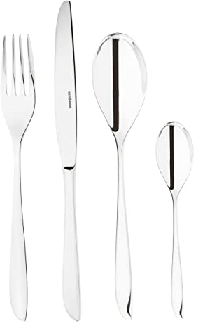 Sambonet Leaf 52163-G2 - Set di Posate da Tavola monoblocco in acciaio inox 18/10, per 12 persone, 48 pezzi: 12 forchette, 12 cucchiai, 12 coltelli, 12 cucchiaini da tè