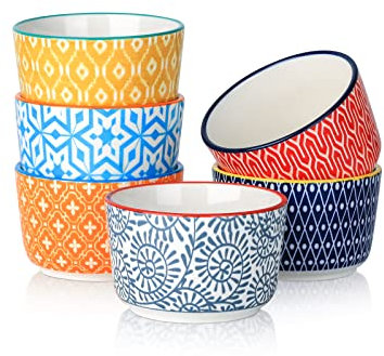 Selamica Ceramic 4oz Ramekins, set of 6(Assorted Colors)