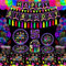 187 Pack Leuchtendes Neon-Party-Zubehör Glühen im Dunkeln Party Dekorationen BlackLight Party-Geschirr-Set - Teller, Banner, Fluoreszierende Ballons, Tischdecke, Quasten, Servietten Für 20 Personen
