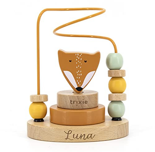 Elfenstall personalisierbare Holz Motorikschleife mit Stapelturm Motorikspielzeug mit Namen (Fuchs)