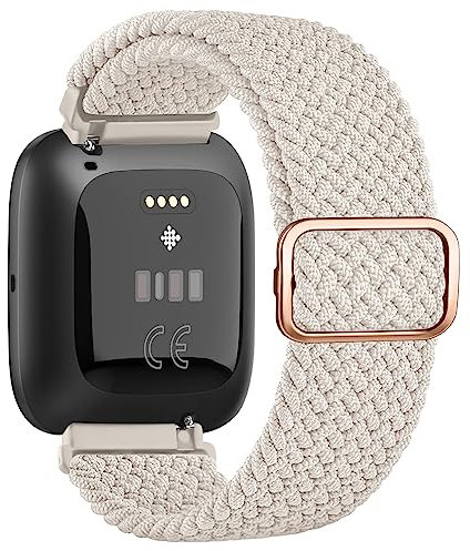 Bracelet de sport tressé extensible compatible avec montre connectée Fitbit Versa 2 pour homme et femme - Souple et extensible - En nylon respirant - Pour montre intelligente Fitbit Versa