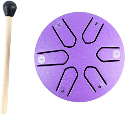 Tongue Drum 6 Noten Handpan-Trommel Zungentrommel aus Kohlenstoffstahl Mini Sorgenfreies Trommel-Percussion-Instrument mit Trommelstock für Anfänger (Lila)