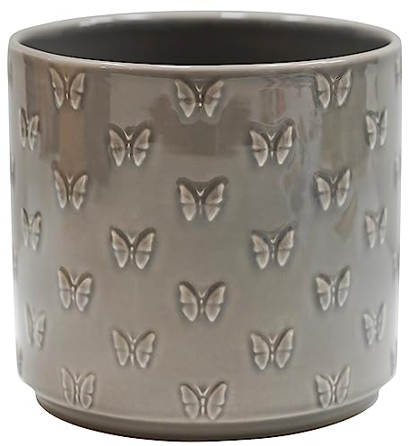 Ivyline Planter, Earthenware, Grey Butterfly, D17.5cm x H17cm