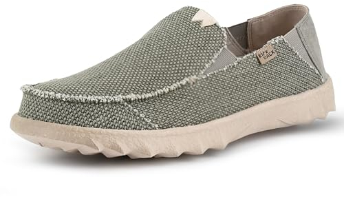 Kickback Couch Classic - Herrenschuhe - Farbe Khaki - leichte Slip On Canvas Schuhe Männer - Loafers für Männer - All Day Comfort - Slip On oder Slide In Herren Freizeitschuhe - Größe EU42