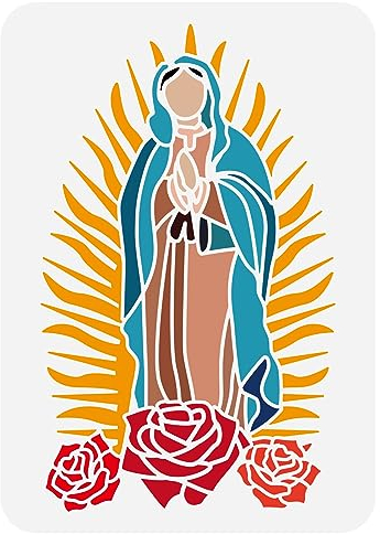 FINGERINSPIRE Malschablone Jungfrau Maria 29.7x21 cm Wiederverwendbar Zeichenvorlage Unsere Liebe Frau Religiöse Figur Kunststoff Schablone Dekorative Rosenkranz Schablone Zum Malen Auf Holzwänden