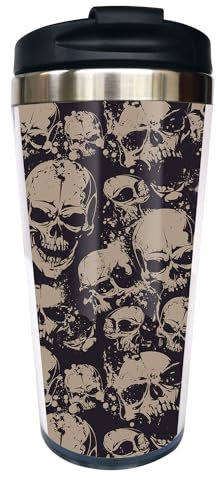 CUAJH Skull Pattern Travel Coffee Mug Insulated Tumbler with Wrap Lid and Stainless Lined for Women Men Birthday, 14 OZ