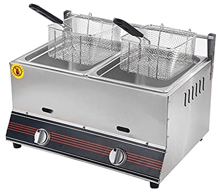 Fat Fryer Basket,12L Gas Deep Fryer Commercial Deep Fat Fryer Stainless Steel LPG Fryer with 2 Basket and Lid, Twin Deep Fat Fryer for Chips Donuts Fish, Easy Clean