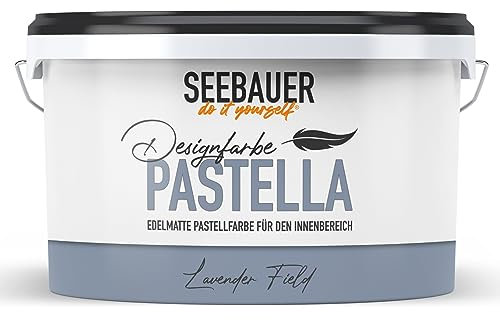 SEEBAUER diy Pastellfarbe PASTELLA Blau 2,5L (Lavender Field) Edelmatte Wandfarbe Blau Grau - Innenfarbe sehr hohe Deckkraft - Matt, Abwaschbar und Tropffrei