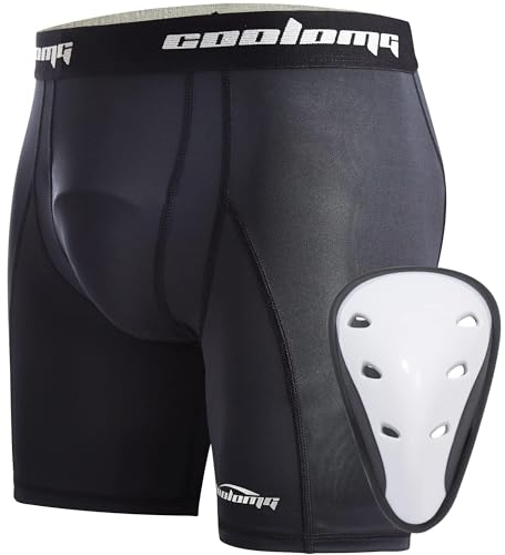 COOLOMG Tiefschutz Kinder Boxershorts Sport Funktionsunterwäsche Suspensorium mit Cup Jungen Kompressionsshorts Neu Schwarz S