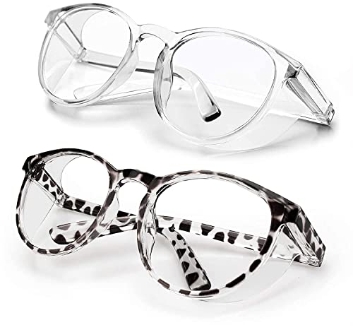 LeonDesigns Schutzbrille Anti-Fog Tactical Glasses with Side Shields Klare Schutzbrille mit Anti-Scratch UV400 Schutzscheibe Schutzbrille Innenbrille (White+Black Leopard)