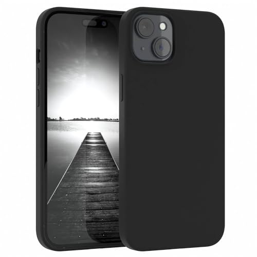 EAZY CASE Premium Silikon Handyhülle kompatibel mit iPhone 15 Plus Slimcover mit Kameraschutz und Innenfutter, Silikonhülle, Schutzhülle, Bumper, Handy Case, Hülle, Softcase, Schwarz