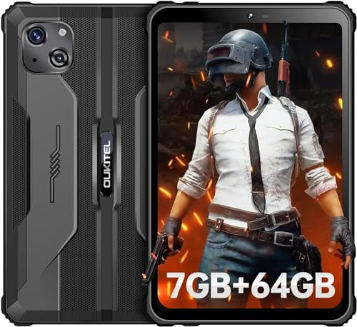 OUKITEL RT3 Tablet Rugerizada 8 Pulgadas, 7GB+64GB Octa-Core 1TB Ampliable Rugged Tablet Android 13, Batería 5150mAh, 16MP+8MP Cámara Tablets PC, Soporte 4G Dual SIM/NFC/Face ID/BT 5.3/OTG, Negro