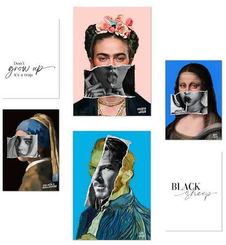 Nacnic 6er-Set Ikonische Frida Van Gohg Collage Pop Art Poster mit Designillustrationen zur Dekoration der Wände Ihres Zuhauses. Räume, Büro, Laden und Geschäft A3 und A4 Rahmenlos