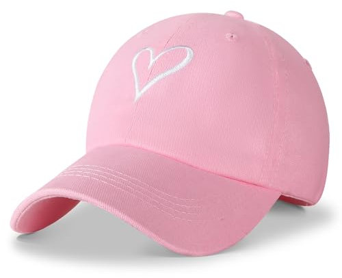 HeyCaps Baseball Cap Damen mit Herzförmiges Stickmuster Baumwolle Mütze Verstellbarem Kappe Outdoor Sports Cap