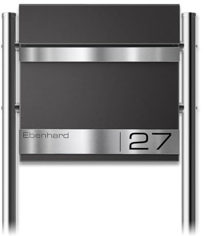 Metzler Standbriefkasten in Eisenglimmer Stencil - Edelstahl-Namensschild, Zeitungsfach & Ständer - Pulverbeschichtung in DB 703 - Personalisierbare Gravur - Witterungsbeständig - Größe: 37x37x10,5 cm