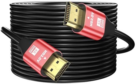 grofyllaa 4K câble Hdmi 25M, câble Hdmi 2.0 haute vitesse 4K@60Hz 2K@120Hz, connecteur plaqué or 3D ARC HDCP 2.2 et 2.3 pour HDTV/Blu Ray lecture/projecteurs/ordinateurs portables /PS4/PS5 (Rouge)