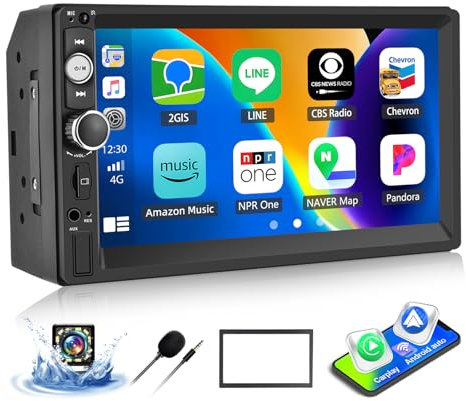 [Upgrade sans Fil] Double Din Autoradio avec Wireless Carplay Android Auto et Vocal Contrôle, Écran Tactile 7 Pouces HD Bluetooth 5.1, Sortie Subwoofer, Port USB/TF, FM, Mirror Link, Caméra de recul