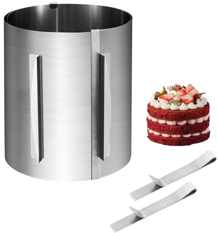 Tortenring Verstellbar,Tortenring Hoch 20 CM,Edelstahl Kuchenring Verstellbar Ø 16-30 cm,Mit Skala,Tortenring mit 2 Befestigungsclips,Zum Schichten und Dekorieren von Sahnetorten und Mustertorten