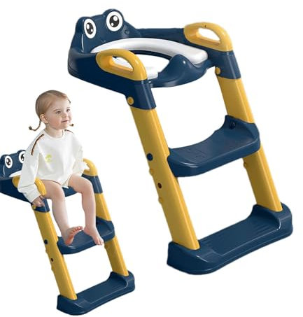 Yabauuop Toilet Ladder for Toddler,Foldable Toilet Ladder Potty Stairs - Over The Toilet Potty Seat with Handles, Potty Training Step Stool for Bathroom