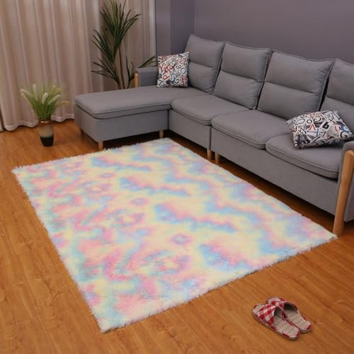 MYUANH Moderner Teppich Wohnzimmer Teppich Hochflor 140 x 200 cm Flauschige Teppich Hochflor Teppich Wohnzimmer Shaggy Flauschiger Teppich, Extra Weich, Pflegeleicht Und Einfarbig, Sieben Farben