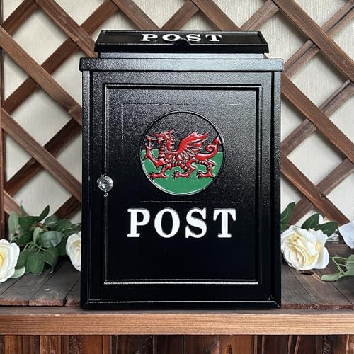 Wandbriefkasten, Briefkästen für Außen, Zeitungsbox, Kreativer Briefkasten Im Pastoralen Stil, Metallbriefkasten, Abschließbarer Briefkasten, Kann Drinnen und Draußen Verwendet Werden, Schwarz(Black-D