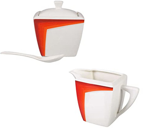 CAFIEDR Porcelain Spice Jar,sugar pot,Ceramic Creamer and Sugar Sets, Cream and Sugar Pot, Creamer Jug Sugar Jar, Coffee Serving Set, Cream Pitcher -Red-Sugar Bowl(Red Milk Jug+Sugar Bowl)