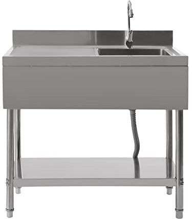 SICHENSH Edelstahl Küchenspüle Spültisch, 1 Becken Profi Spültisch, Edelstahl Waschbecken, Freistehend-Spülbecken mit Filterkorb, Gewerbliche Freistehend Spüle, Outdoor SpüLe, 100 x 60 x 80cm